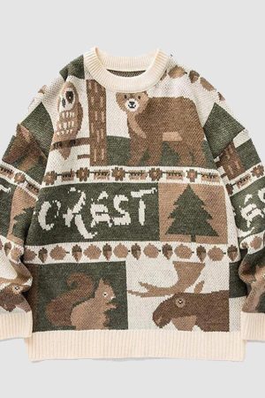 Style Core Aesthetics, New Style Trends Vintage Print Knitted Sweater