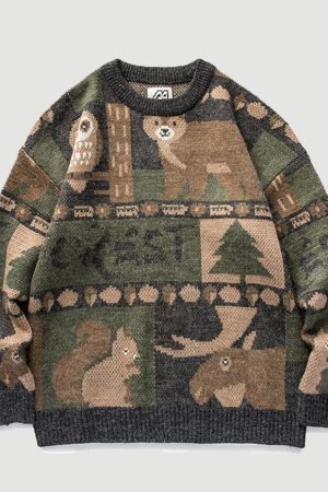 Style Core Aesthetics, New Style Trends Vintage Print Knitted Sweater