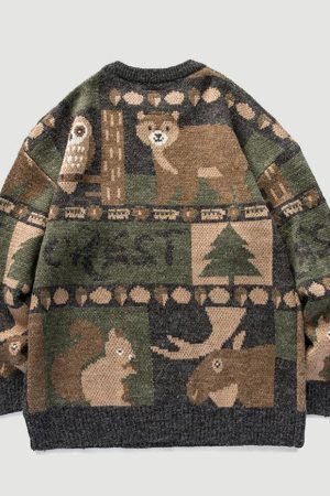 Style Core Aesthetics, New Style Trends Vintage Print Knitted Sweater