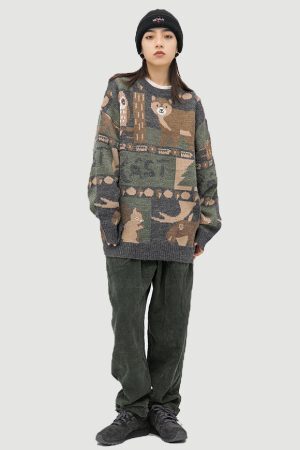 Style Core Aesthetics, New Style Trends Vintage Print Knitted Sweater