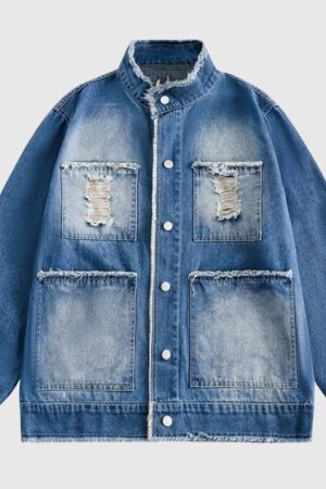 Style Core Aesthetics, New Style Trends Vintage Raw Edge Denim Jacket