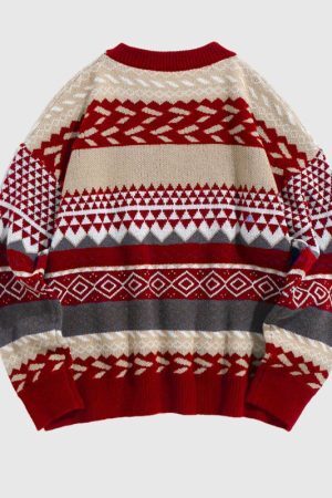 Style Core Aesthetics, New Style Trends Vintage Round Neck Diamond Pattern Sweater