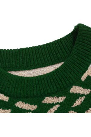 Style Core Aesthetics, New Style Trends Vintage Round Neck Diamond Pattern Sweater