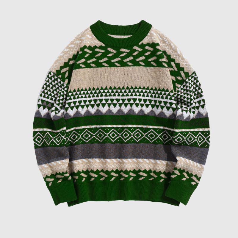 Style Core Aesthetics, New Style Trends Vintage Round Neck Diamond Pattern Sweater