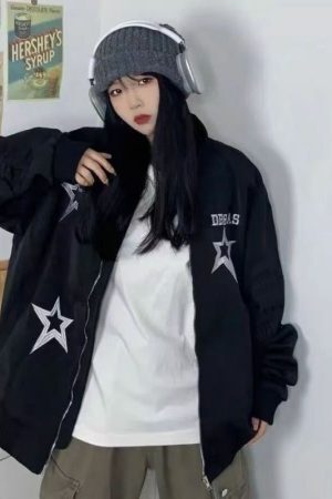 Style Core Aesthetics, New Style Trends Vintage Star Embroidered Stand Collar Jacket