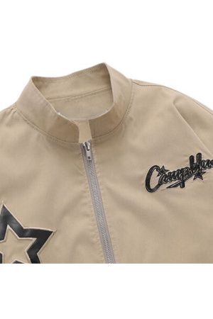 Style Core Aesthetics, New Style Trends Vintage Star Embroidered Stand Collar Jacket