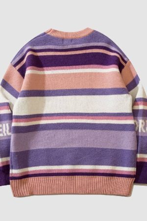 Style Core Aesthetics, New Style Trends Vintage Star Print Striped Sweater