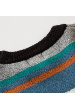 Style Core Aesthetics, New Style Trends Vintage Star Print Striped Sweater