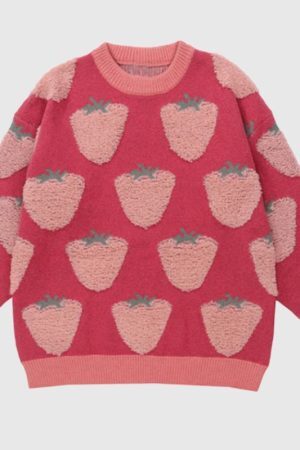 Style Core Aesthetics, New Style Trends Vintage Strawberry Embroidered Sweater