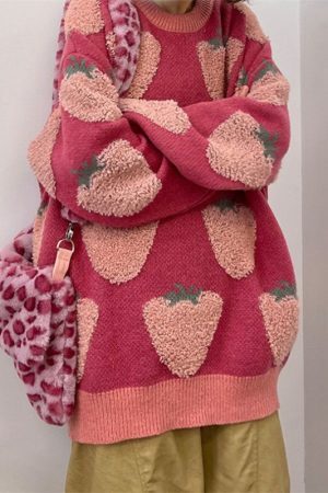 Style Core Aesthetics, New Style Trends Vintage Strawberry Embroidered Sweater