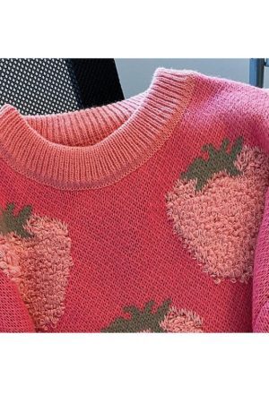 Style Core Aesthetics, New Style Trends Vintage Strawberry Embroidered Sweater
