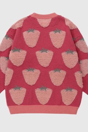 Style Core Aesthetics, New Style Trends Vintage Strawberry Embroidered Sweater