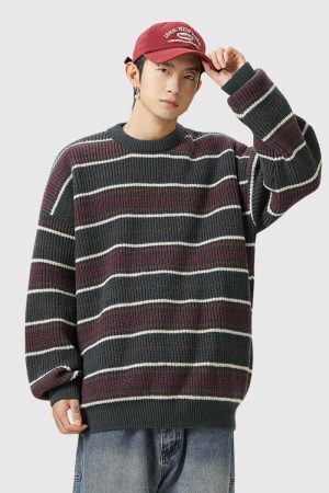 Style Core Aesthetics, New Style Trends Vintage Striped Knit Sweater