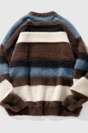 Style Core Aesthetics, New Style Trends Vintage Striped Round Neck Knit Sweater