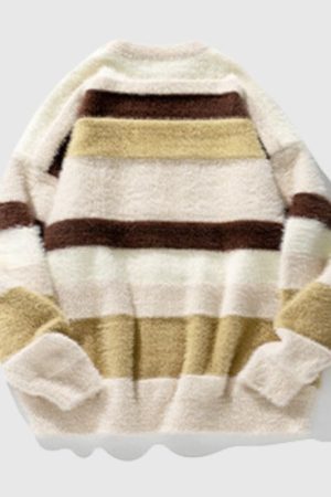 Style Core Aesthetics, New Style Trends Vintage Striped Round Neck Knit Sweater