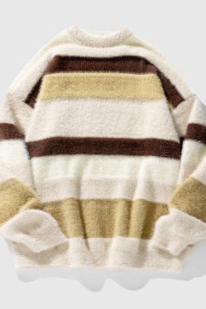 Style Core Aesthetics, New Style Trends Vintage Striped Round Neck Sweater