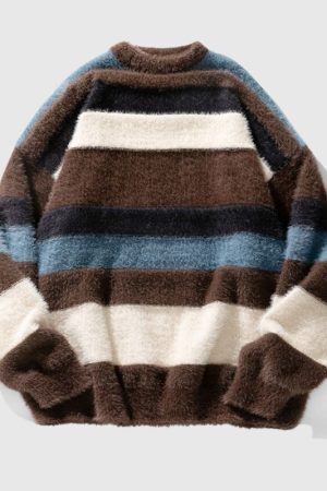 Style Core Aesthetics, New Style Trends Vintage Striped Round Neck Sweater