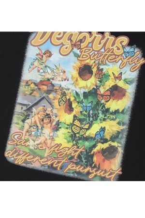 Style Core Aesthetics, New Style Trends Vintage Sunflower Oil Painting Print Tee