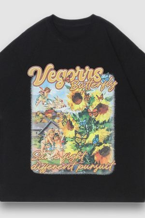 Style Core Aesthetics, New Style Trends Vintage Sunflower Oil Painting Print Tee