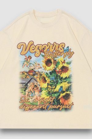 Style Core Aesthetics, New Style Trends Vintage Sunflower Oil Painting Print Tee
