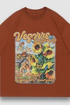 Style Core Aesthetics, New Style Trends Vintage Sunflower Oil Painting Print Tee