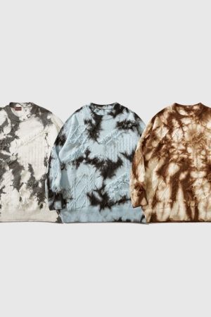 Style Core Aesthetics, New Style Trends Vintage Tie-Dye Jacquard Pullover
