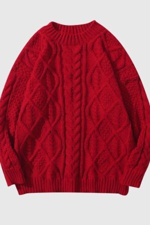 Style Core Aesthetics, New Style Trends Vintage Twist Solid Color New Year Sweater