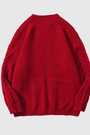 Style Core Aesthetics, New Style Trends Vintage Twist Solid Color New Year Sweater