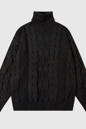 Style Core Aesthetics, New Style Trends Vintage Twist Solid Turtleneck Sweater