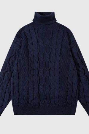 Style Core Aesthetics, New Style Trends Vintage Twist Solid Turtleneck Sweater