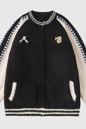 Style Core Aesthetics, New Style Trends Vintage Varsity Knit Cardigan
