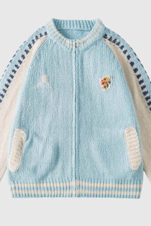 Style Core Aesthetics, New Style Trends Vintage Varsity Knit Cardigan