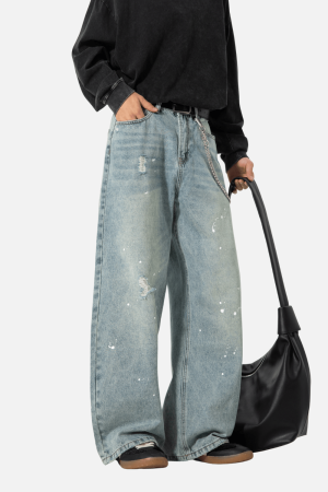 Style Core Aesthetics, New Style Trends Vintage Washed Paint-Splatter Jeans