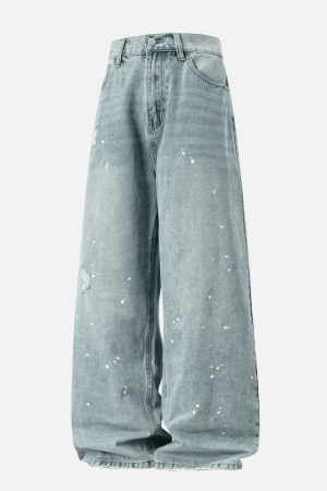 Style Core Aesthetics, New Style Trends Vintage Washed Paint-Splatter Jeans