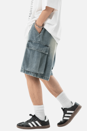 Style Core Aesthetics, New Style Trends Washed Denim Cargo Shorts