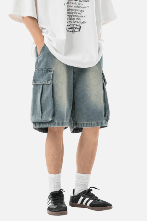 Style Core Aesthetics, New Style Trends Washed Denim Cargo Shorts