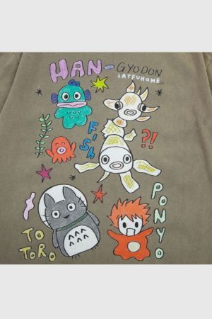 Style Core Aesthetics, New Style Trends Washed Distressed Anime Pinted Tee