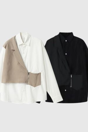 Style Core Aesthetics, New Style Trends Zipper Vest Patch Shirts