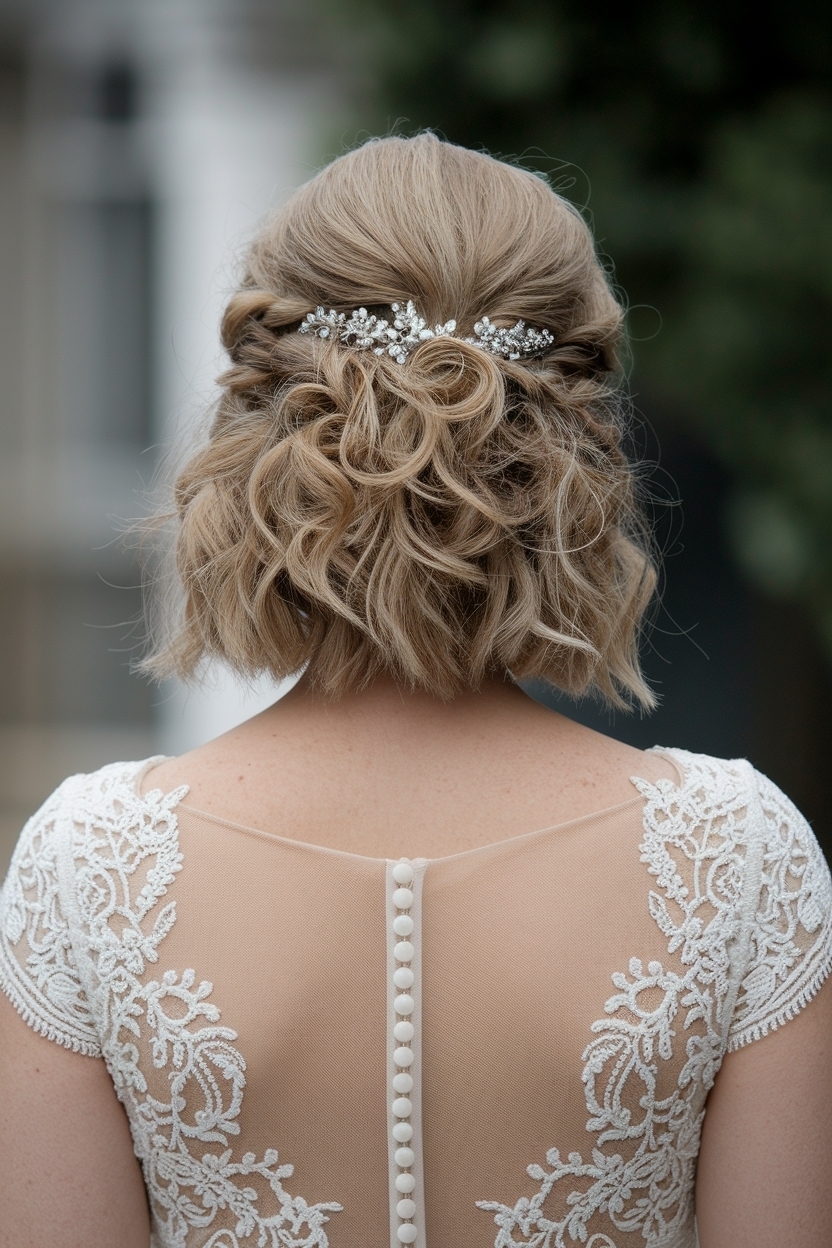 Wedding Hairstyles for Short Hair Curly Half Up Half Down outfit idea