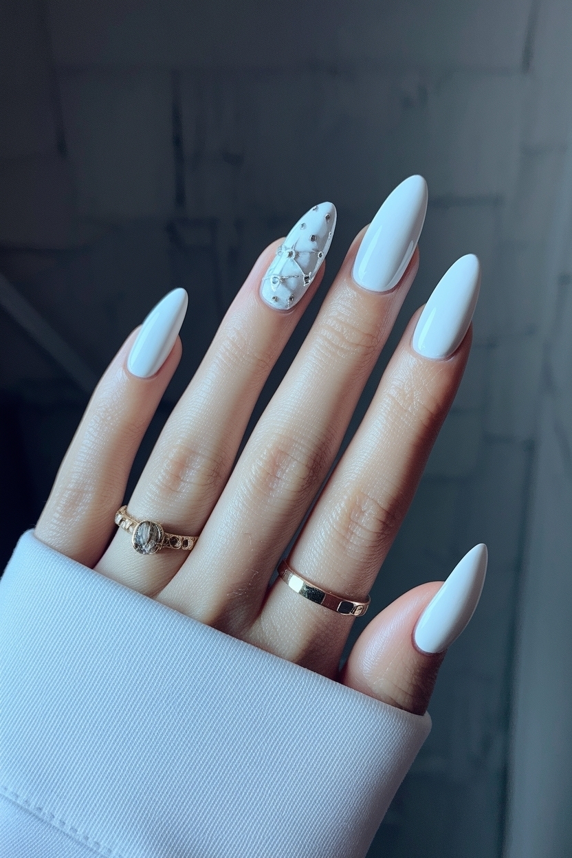 White Almond Nails with Design Classy Inspiration outfit idea