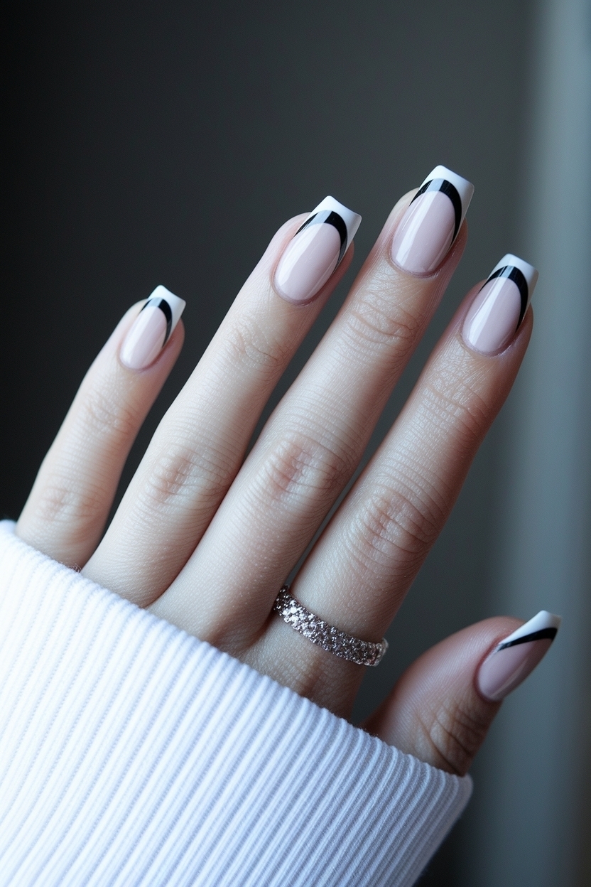 Stylish White and Black French Tip Nails for Modern Elegance outfit idea