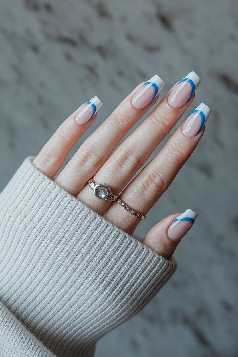 Stylish Combinations: White and Blue French Tip Nails outfit idea