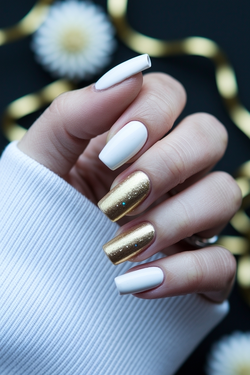 White and Gold Birthday Nails: Celebrate in Style outfit idea