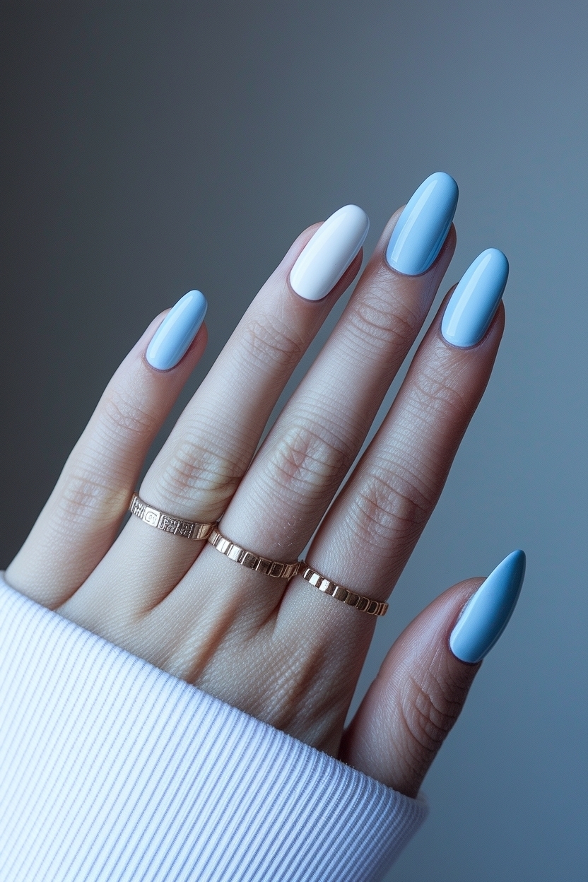 White and Light Blue Nails: Perfect Summer Combo outfit idea