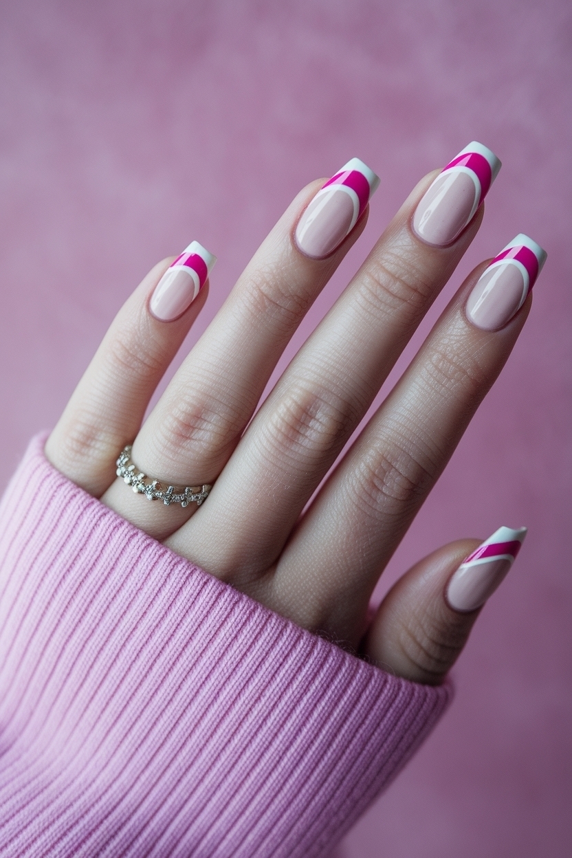White and Pink French Tip Nails: Classy and Chic outfit idea