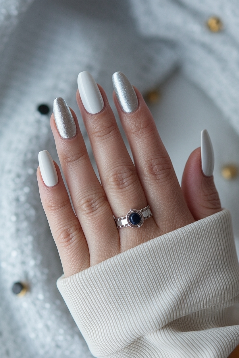 Glamorous White and Silver Nail Designs for Events outfit idea