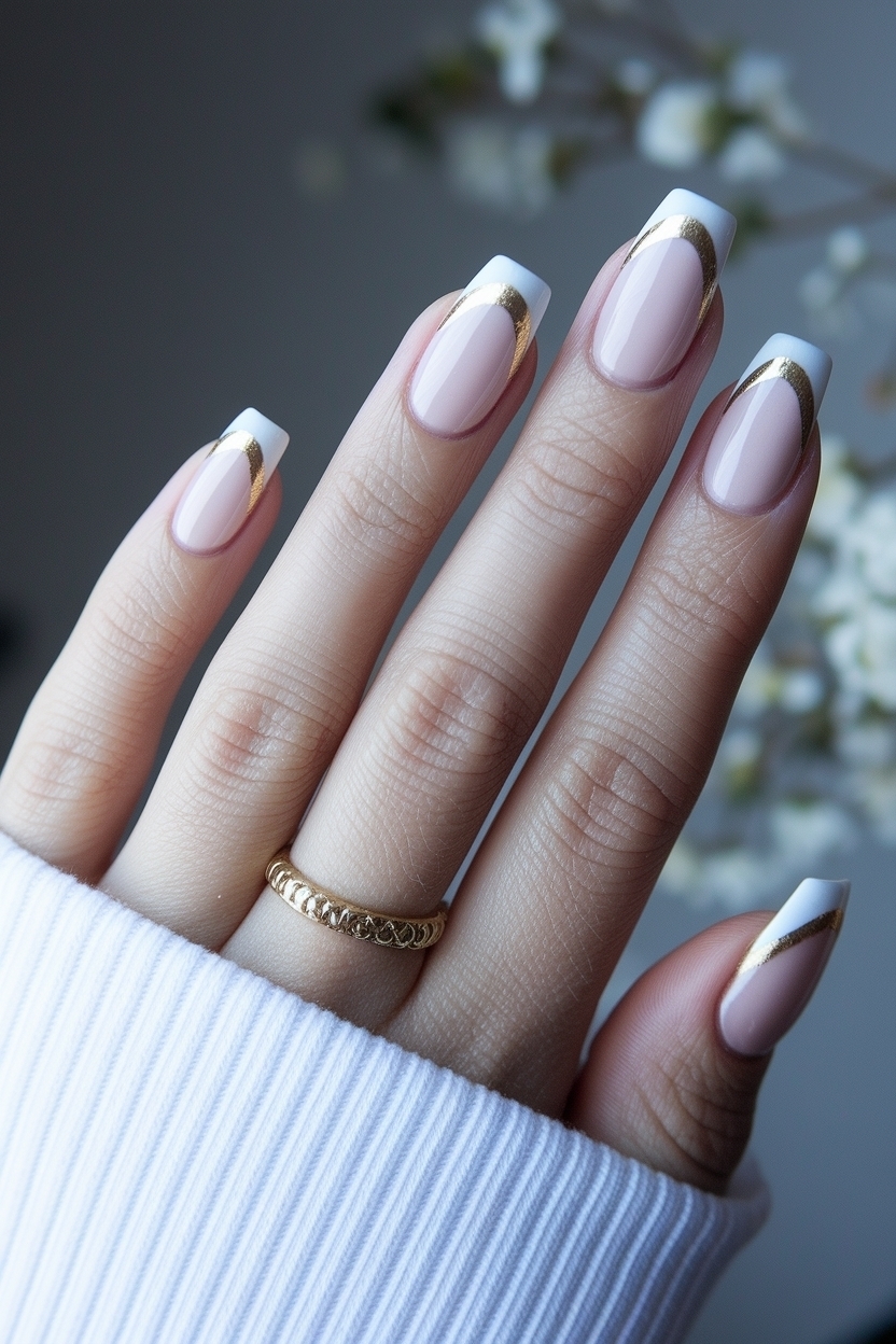 White French Tip Nails with Gold: Elevate Your Style outfit idea