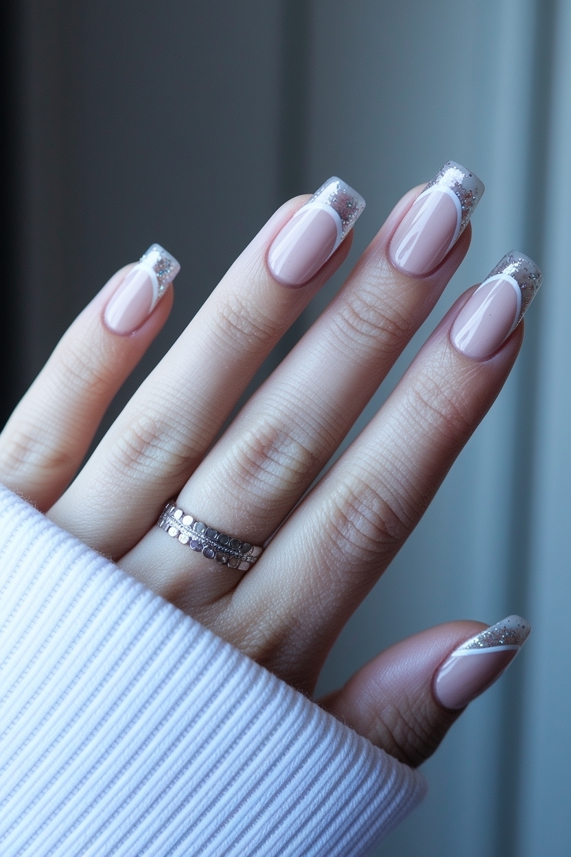 Elegant White Glitter French Tip Nails for Special Moments outfit idea
