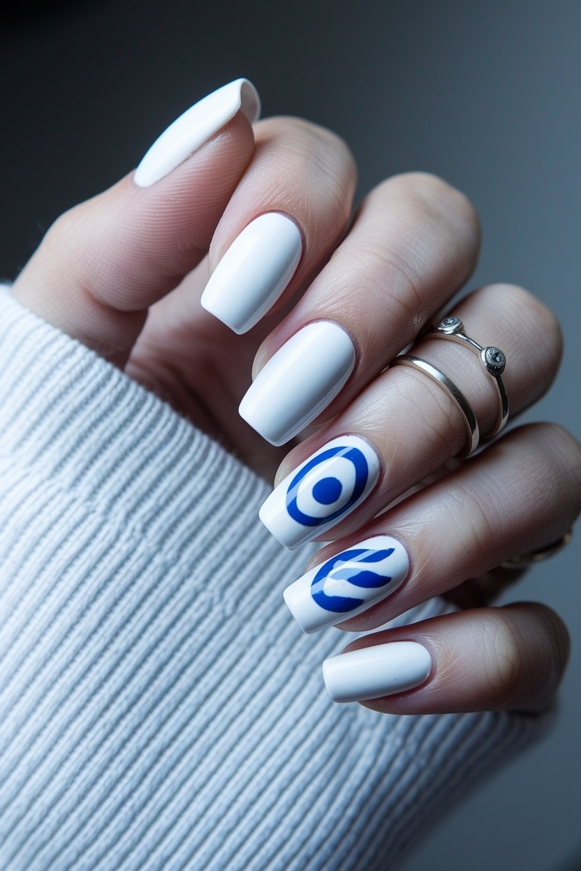 White Nails with Blue Design: A Fresh Look outfit idea