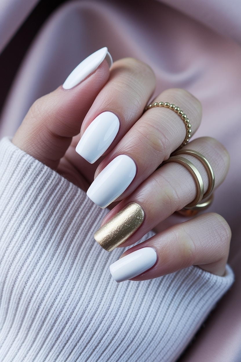 White Nails with Gold Design: Stunning Combinations to Try outfit idea